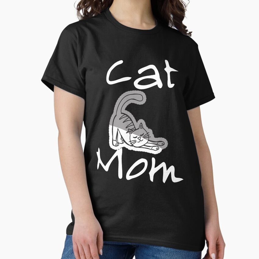 Cat Mom Kitty Stretching Line Drawing Design Classic T-Shirt
