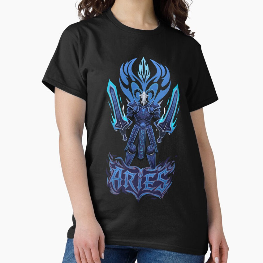 Aries stands tall with twin obsidian swords Classic T-Shirt