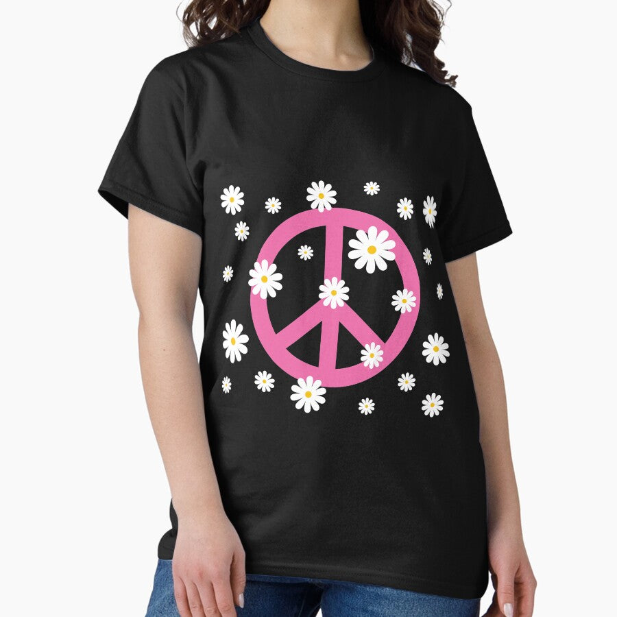 Retro Peace Sign with Daisies Classic T-Shirt