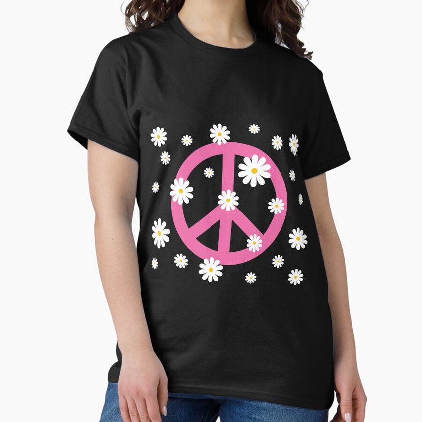 Retro Peace Sign with Daisies Classic T-Shirt