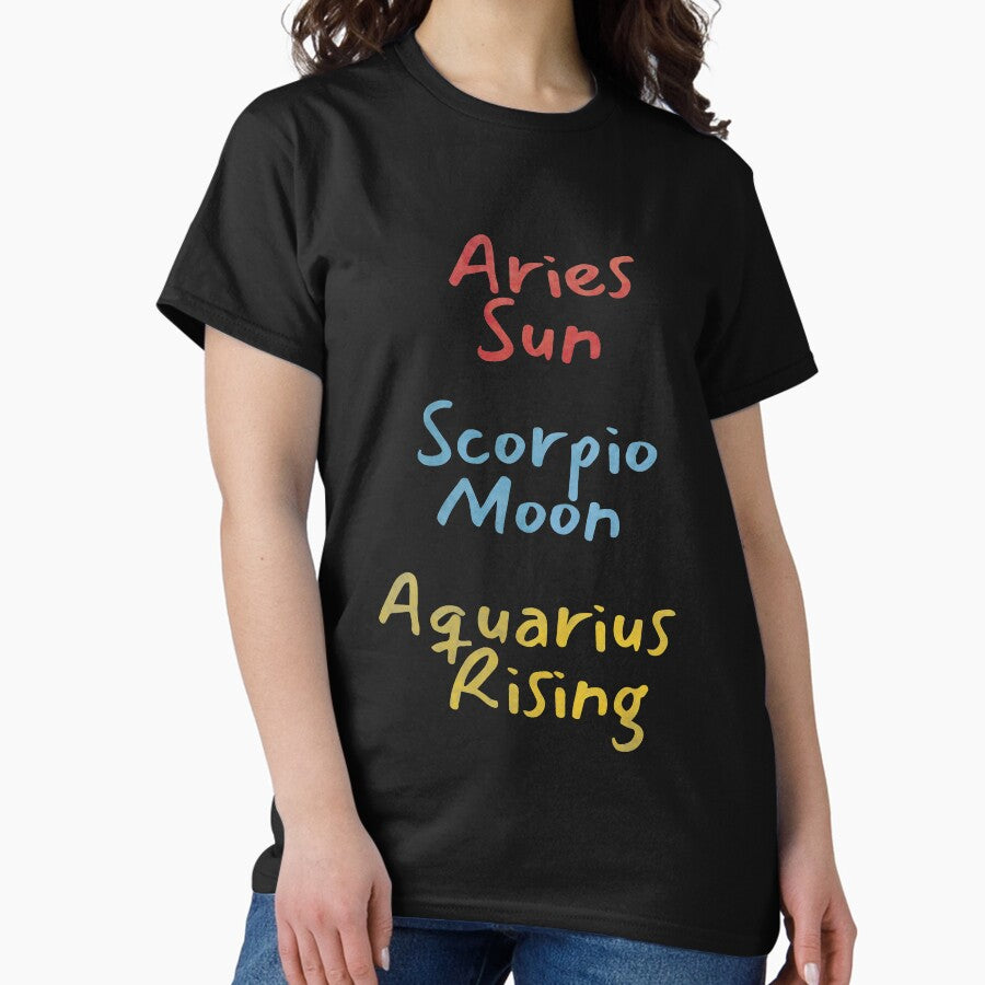 Aries Sun Scorpio Moon Aquarius Rising Text Classic T-Shirt