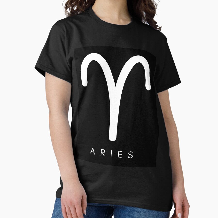 Minimilistic white Aries zodiac- Horescope/SunSign Theme on black back ground Classic T-Shirt