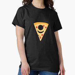 A Cute Kawaii Pizza Slice with a Big Smile and the Text Pizza is Life Funny Food Sticker Classic T-Shirt