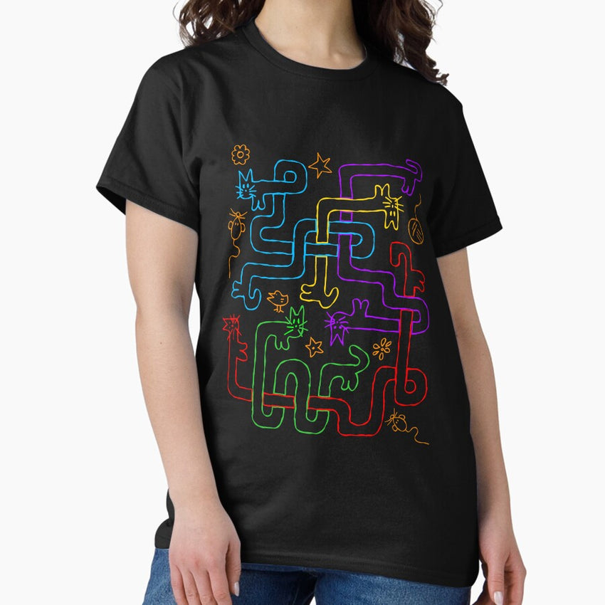 Curly Cat Rainbow Doodle Classic T-Shirt