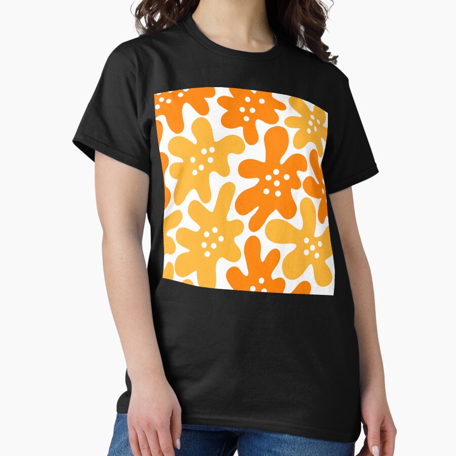 Retro Orange, Yellow And White 1960s Flower Pattern Classic T-Shirt