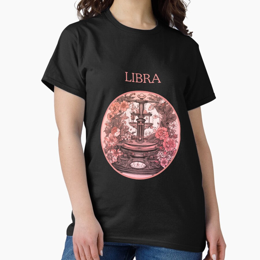 Redish pink Vintage and retro Pink Libra Zodiac - Horescope/SunSign Theme on black background Classic T-Shirt