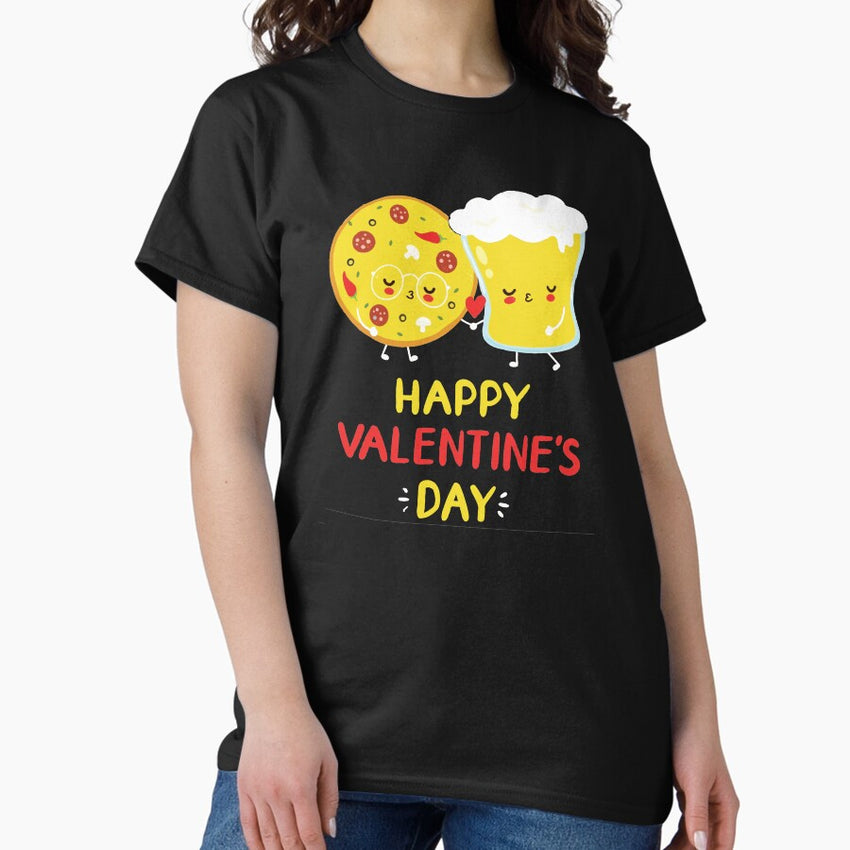 Aesthetic Valentines With Pizzas and Beers Classic T-Shirt