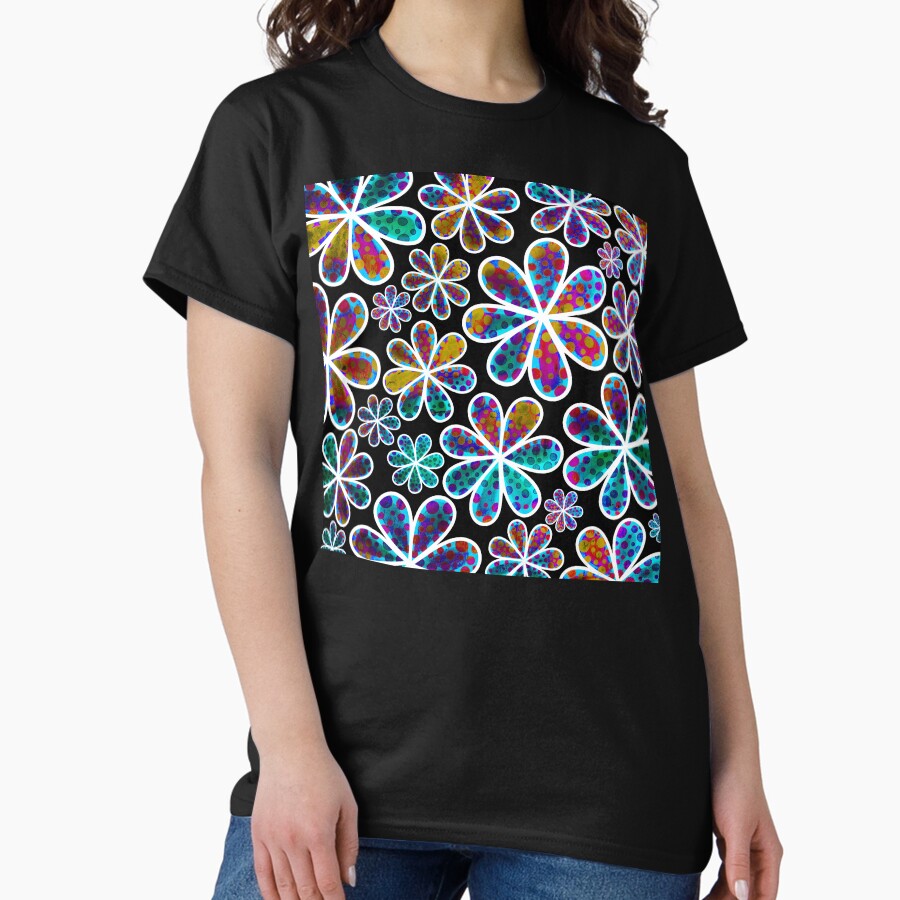 Retro 1960s Colorful Hippie Flowers Vibrant Design Pattern Classic T-Shirt