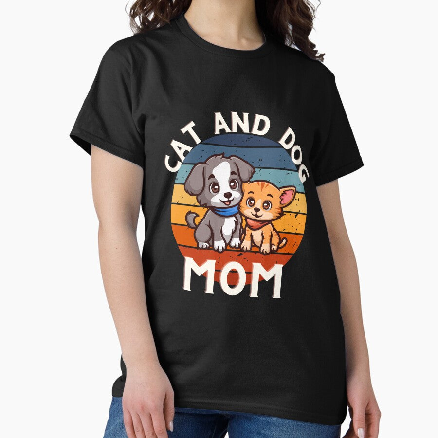 Cat And Dog Mom Retro Sunset Classic T-Shirt