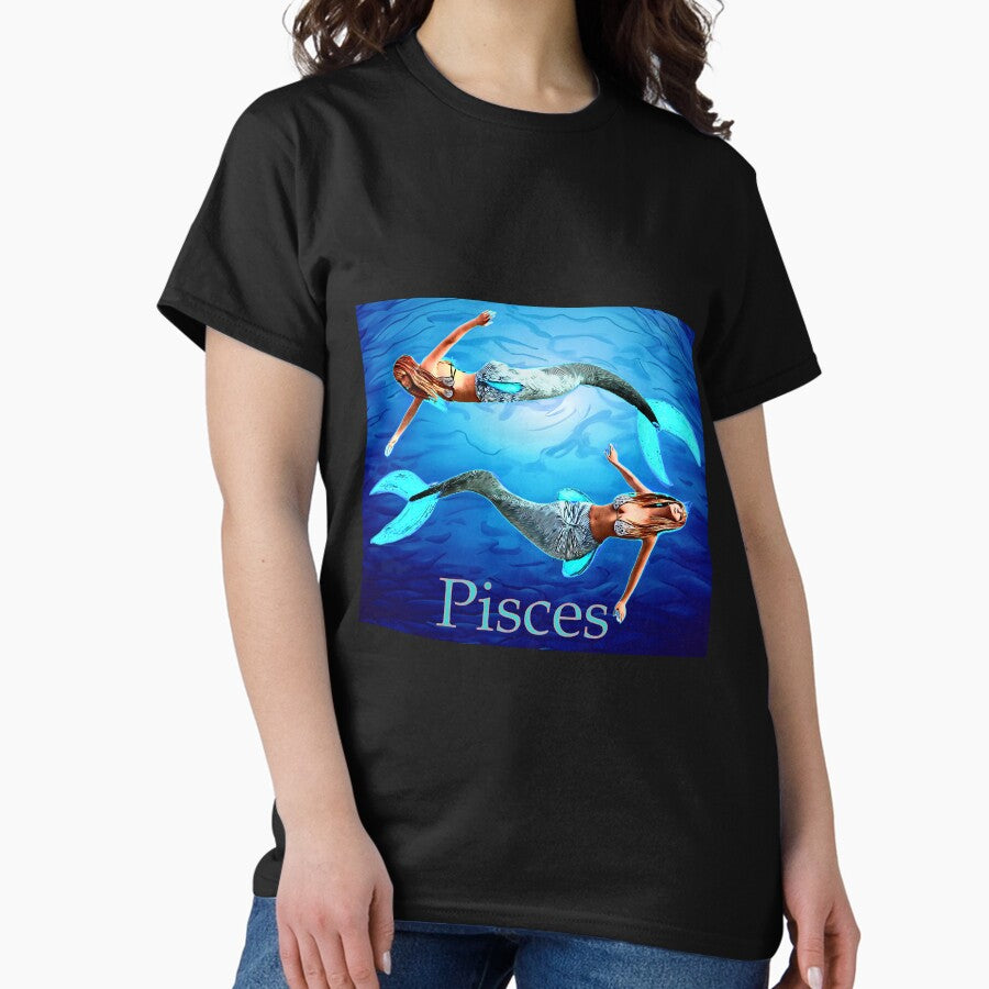 Pisces mermaids swimming in the sea Classic T-Shirt