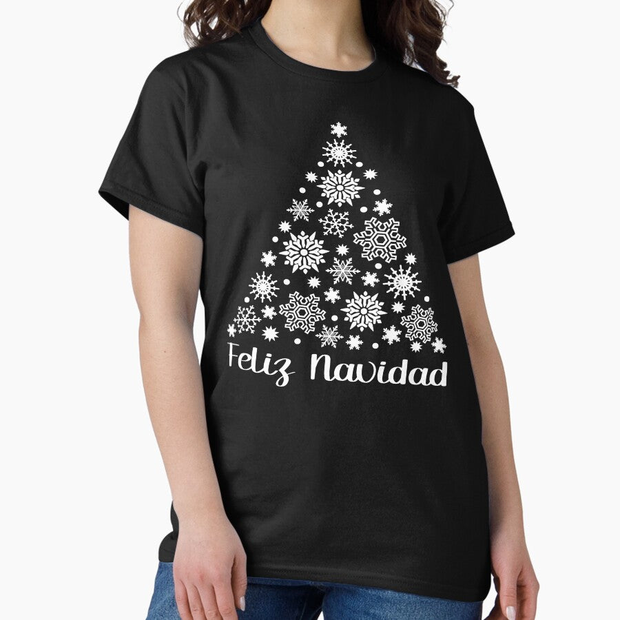 Feliz Navidad Holiday Saying With Snowflake Christmas Tree Pijamas Navidea Familiar Classic T Shirt
