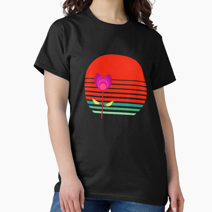 Coastal Style Bauhaus Inspired Retro Sunset Flower 4 of 4 Classic T-Shirt