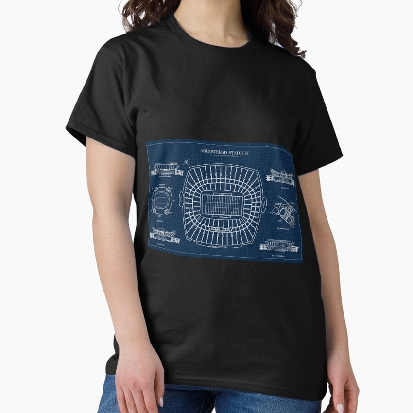Arrowhead Stadium (Navy Blueprint) Classic T-Shirt