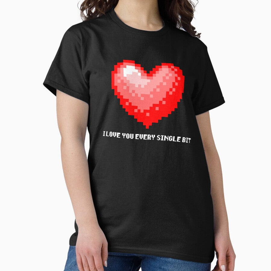 8 Bit Love Valentine White Text On Dark Background Version Classic T Shirt