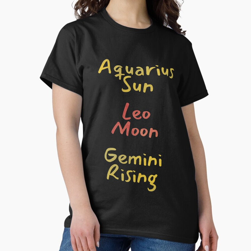 Aquarius Sun Leo Moon Gemini Rising Text Classic T-Shirt
