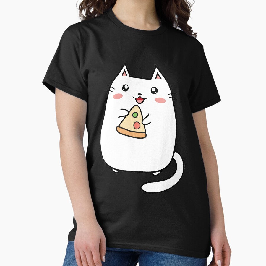 Cute Kawaii Kitty Cat with Pizza Classic T-Shirt