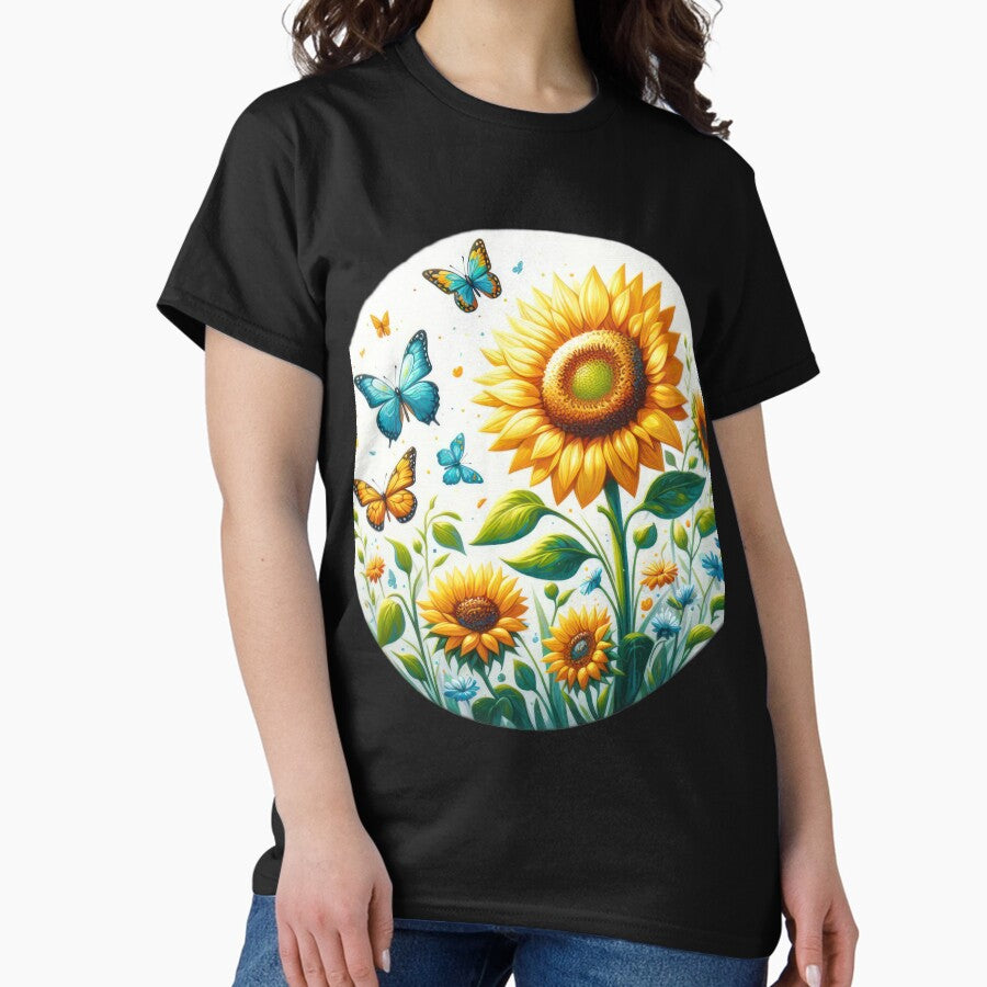 Sunflowers with butterflies retro floral flowers Classic T-Shirt