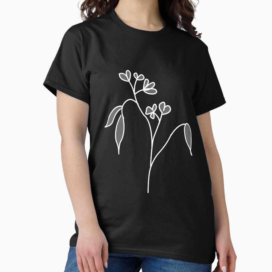 Artsy Abstract Linear Floral Sketch Monochrome Black And White Classic T Shirt