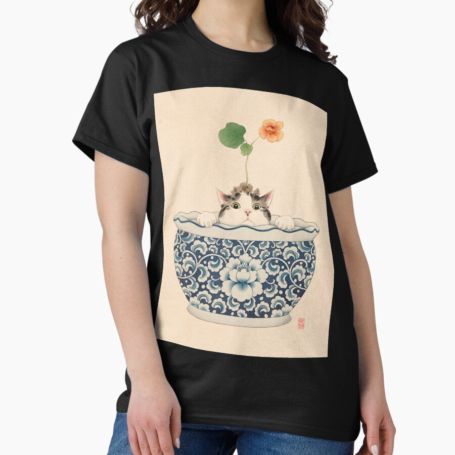 Cat Hiding in Flower Pot Classic T-Shirt