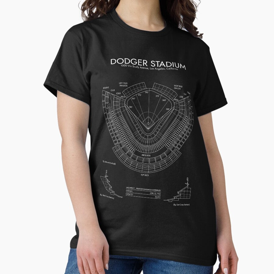 Dodger Stadium (Vertical - White Stencil - No Background) Classic T-Shirt