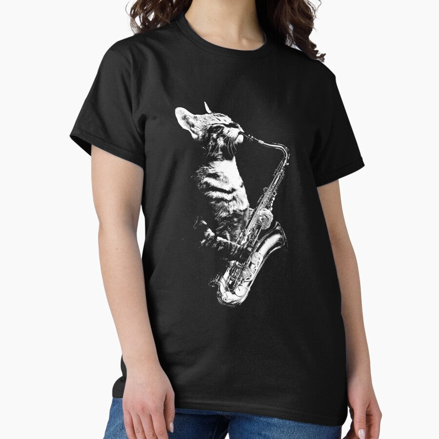 Cat Playing Saxophone Cat Saxophonist Cat Jazz Classic T-Shirt