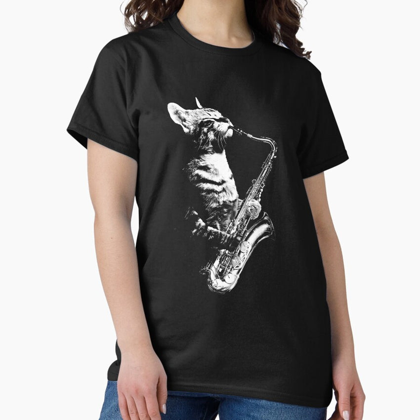 Cat Playing Saxophone Cat Saxophonist Cat Jazz Classic T-Shirt