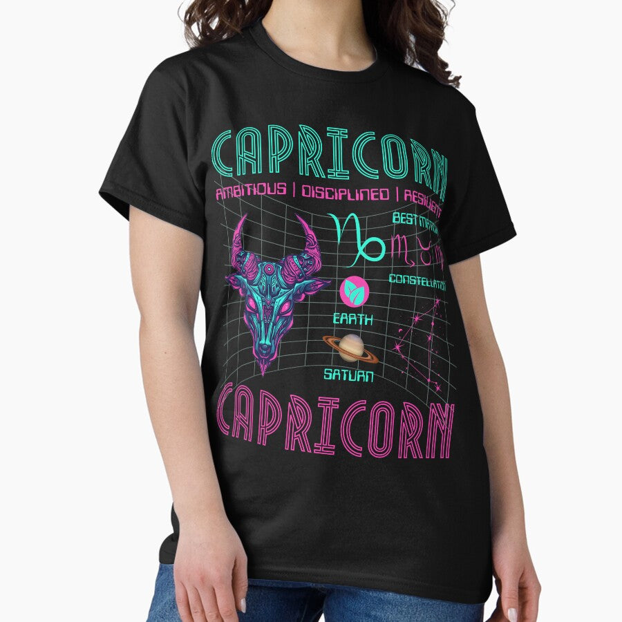 Capricorn Sci-Fi Zodiac Sign | Futuristic Astrology Wall Art Classic T-Shirt
