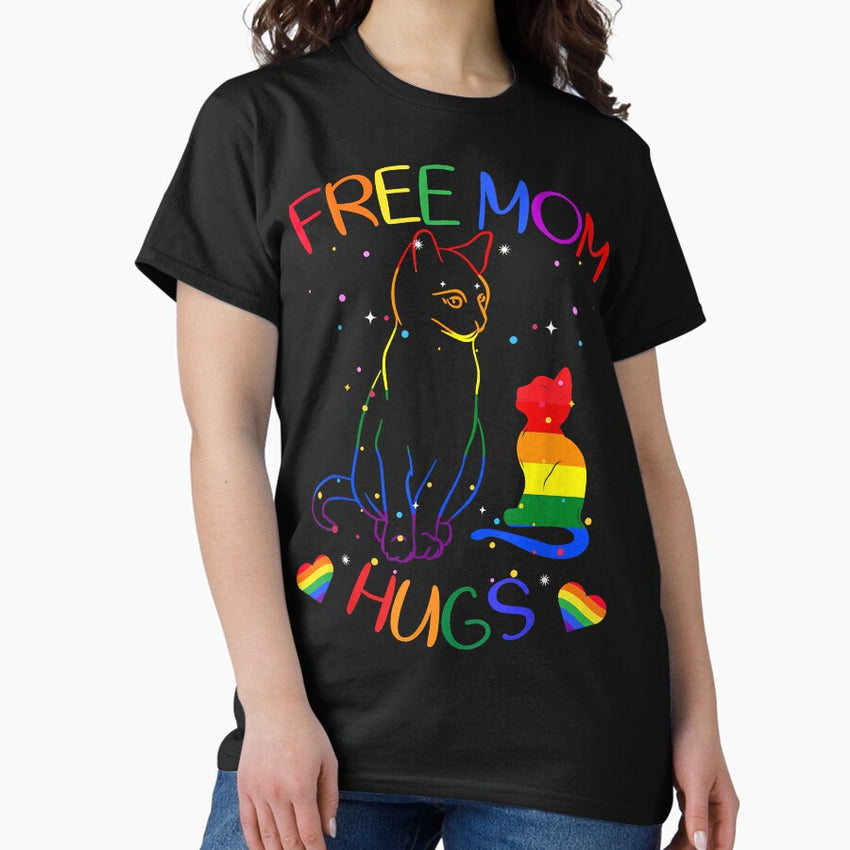 Free Mom Hugs - LGBT Cat Gay Pride Rainbow Classic T-Shirt