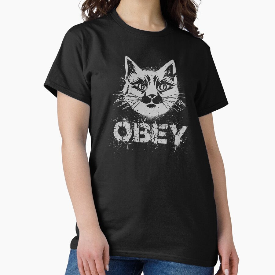 OBEY Cat Overlord Vintage Propaganda Stencil Poster for Cat Lovers (LIGHT) Classic T-Shirt