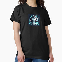 A hand-drawn cartoon-style superhero blue girl. Classic T-Shirt