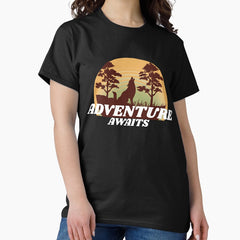 Adventure Awaits Wolf Design Classic T Shirt