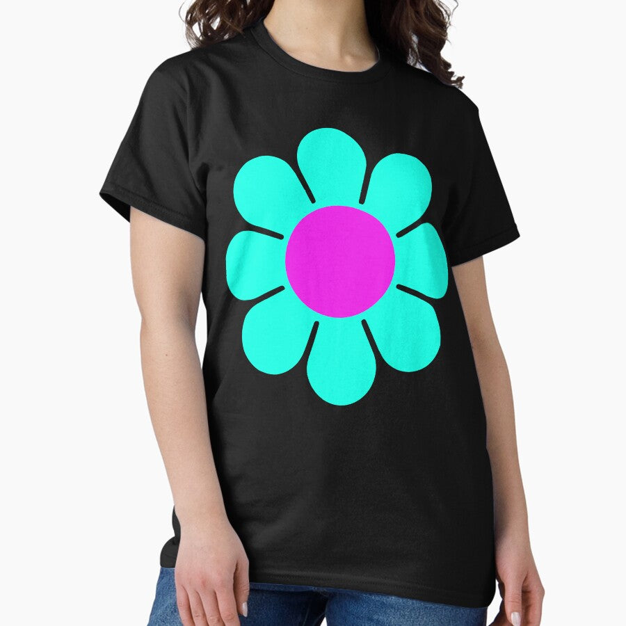 Teal Turquoise Pink Hippie Flower Daisy Classic T-Shirt