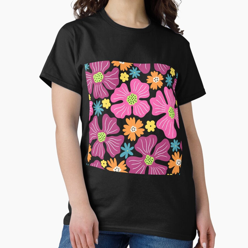 1970’s Retro Flower Graphic Style Hippy Flower Classic T-Shirt