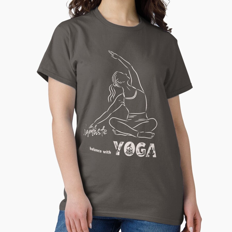 Balance With Yoga Woman Silhouette Namaste Font Classic T Shirt