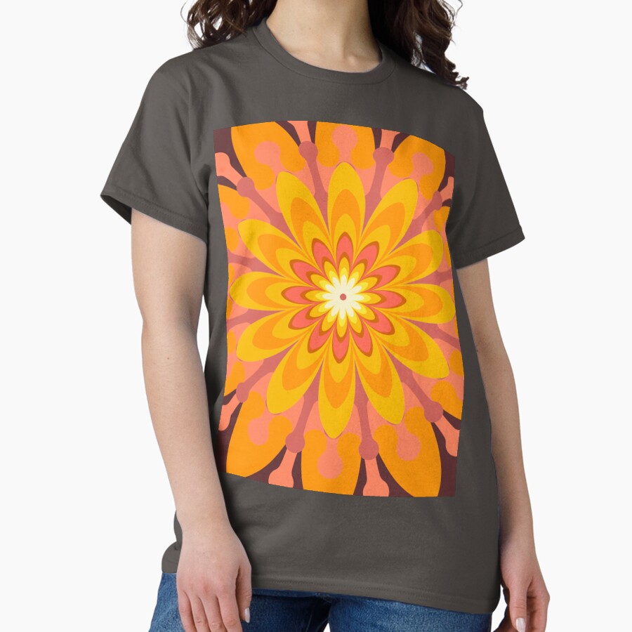 orange flower pattern retro design brown Classic T-Shirt