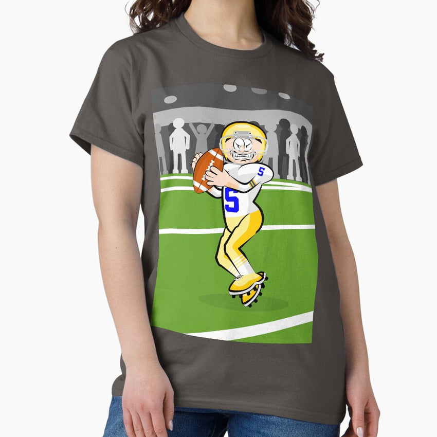 American football player with ball in hand ready to throw a pass Classic T-Shirt