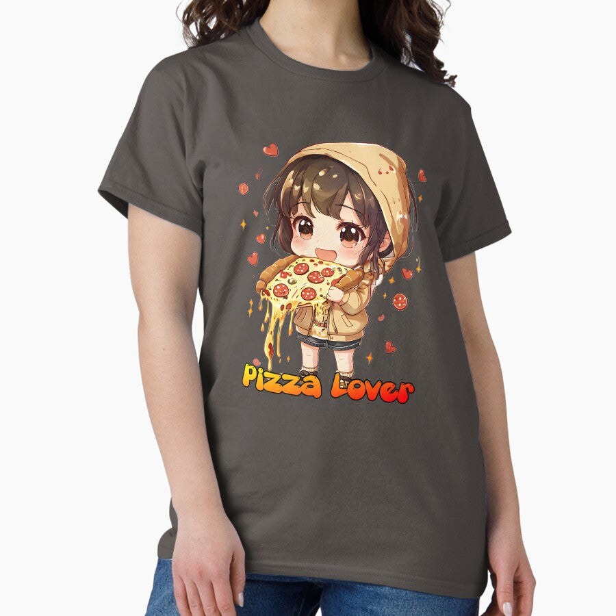 Kawaii cute chibi girl loves eating pizza ver.2 Classic T-Shirt