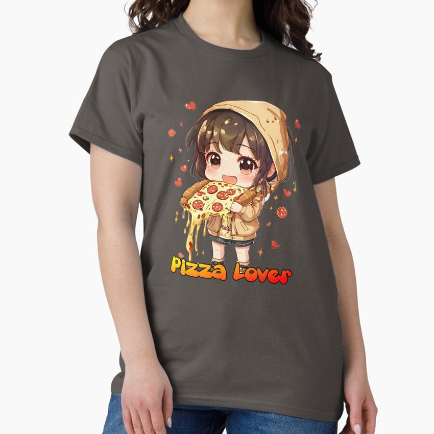 Kawaii cute chibi girl loves eating pizza ver.2 Classic T-Shirt