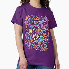 Retro Paisley Flower Power Bohemian Hand Drawn Art Classic T-Shirt
