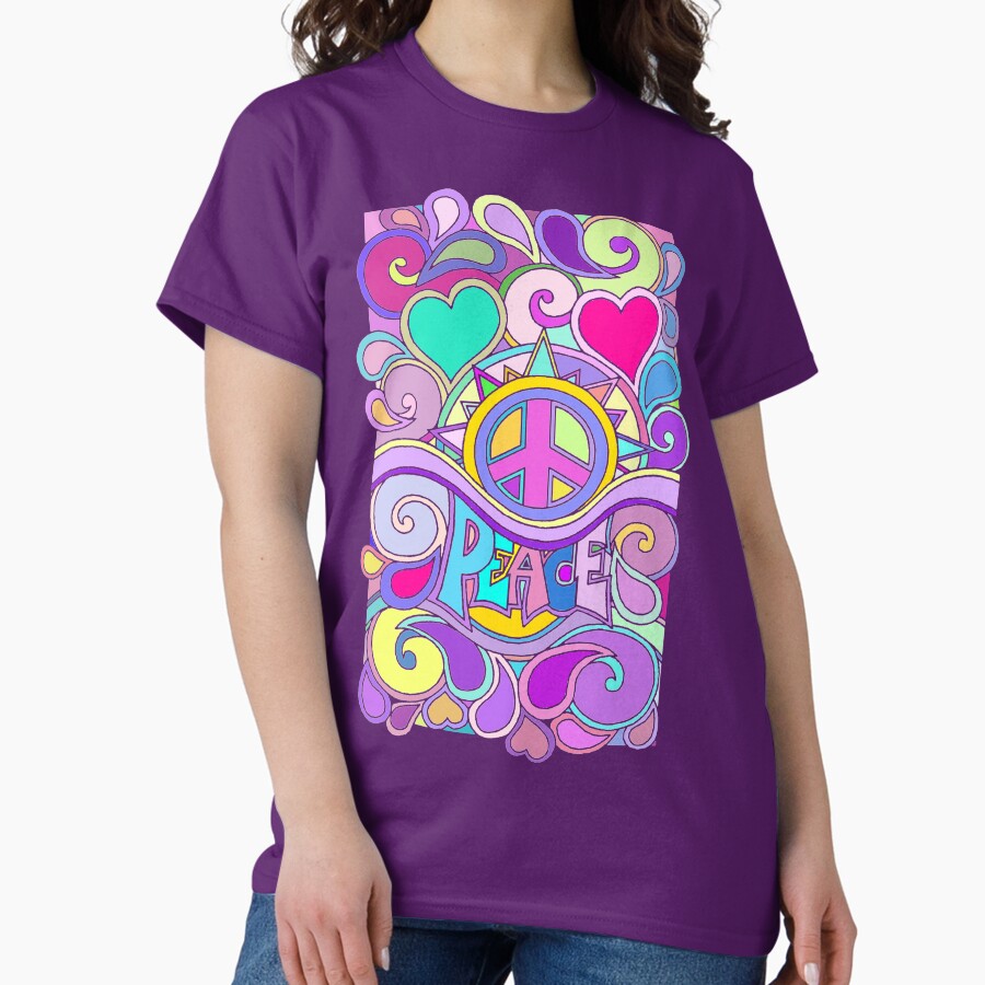 Psychedelic Hippy Retro Peace Art Classic T-Shirt