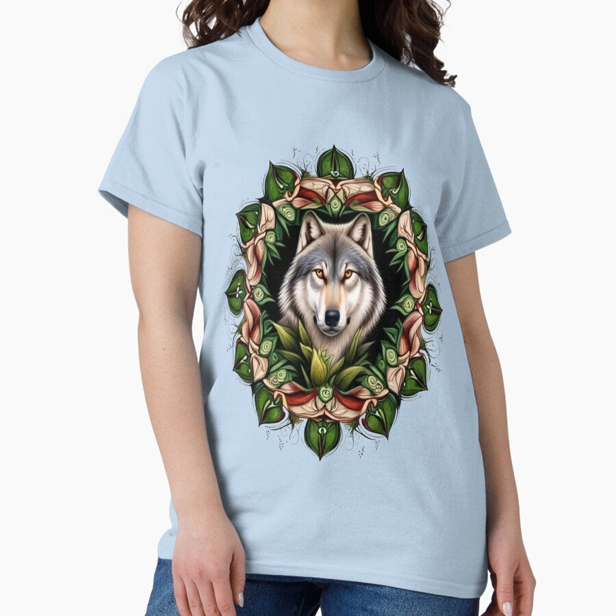 A Timber Wolf Surrounded By Ladys Slipper Minnesota State Tattoo Art Classic T Shirt