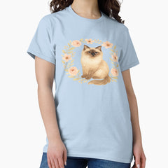 Birman Cat Floral Watercolour Illustration Classic T-Shirt