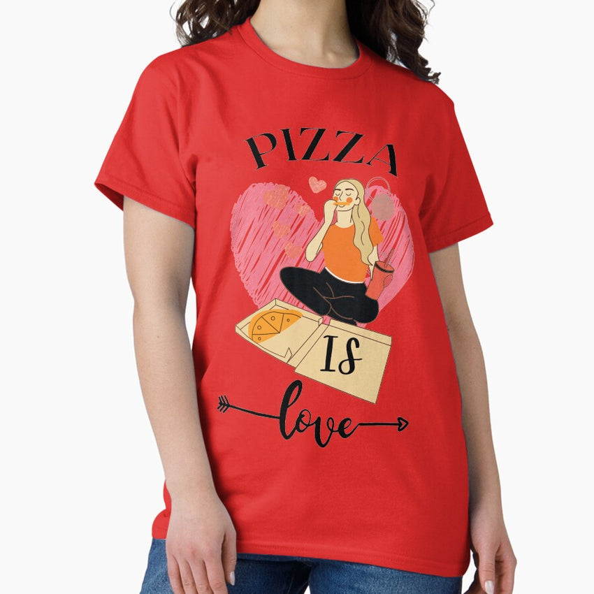 Pizza is Love Black Text Version- Pizza Lovers Classic T-Shirt