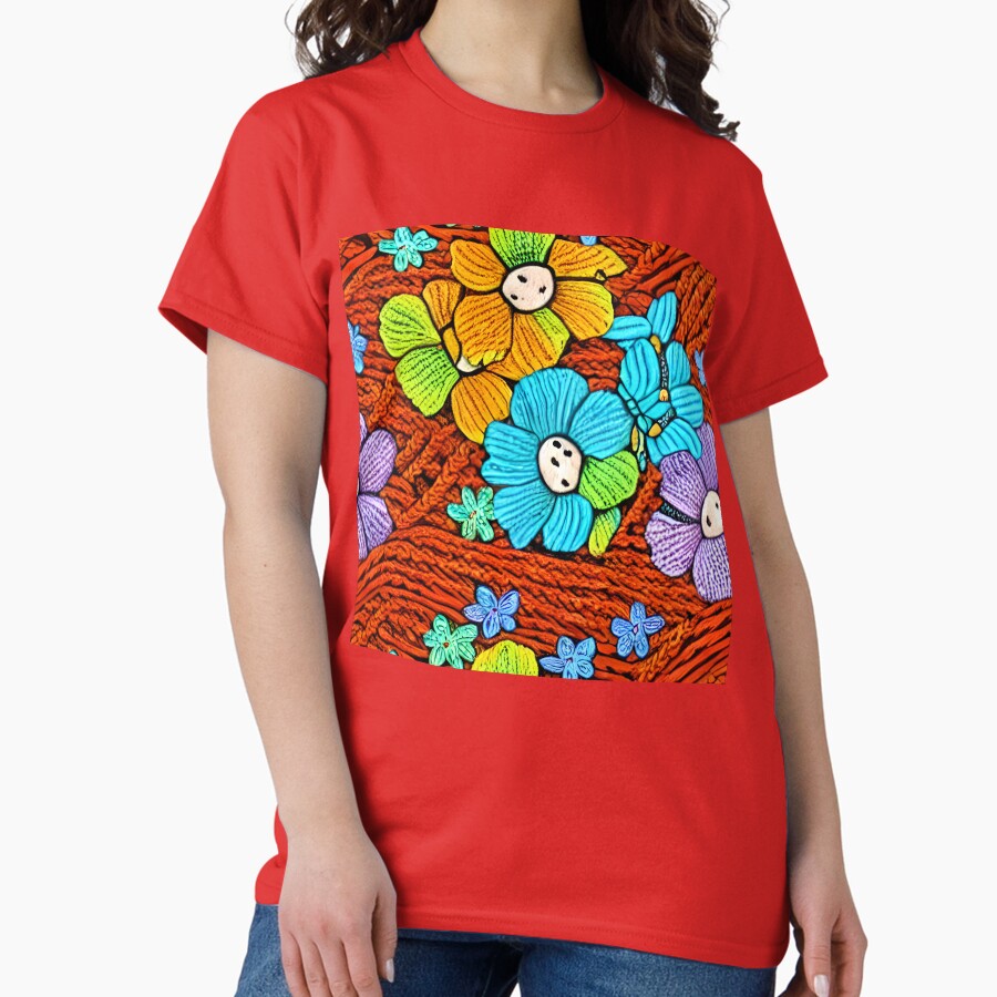 Flower Power - 60s Knitted Pattern Classic T-Shirt