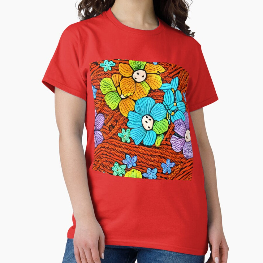 Flower Power - 60s Knitted Pattern Classic T-Shirt