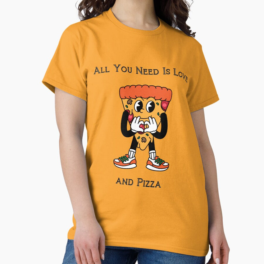 All You Need Is Love And Pizza Cartoon T Shirt Classique Book Classic T Shirt