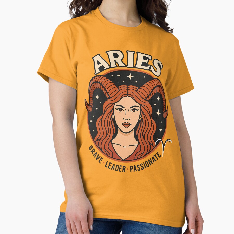 Aries Zodiac Girl – Retro Mystic Transparent Design for T-Shirts & Gifts Classic T-Shirt