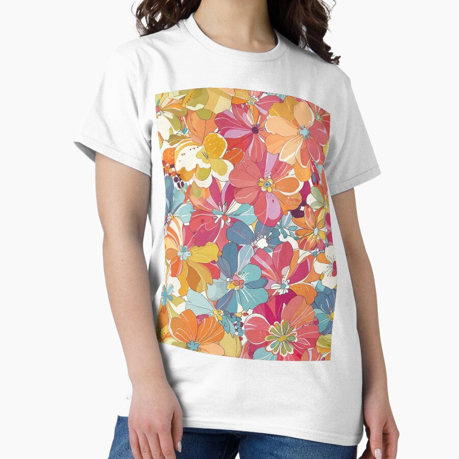 Retro Groovy Flowers Classic T-Shirt