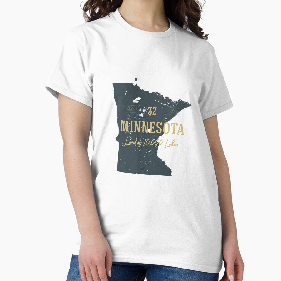 American State Map Minnesota Land Of 10000 Lakes Classic T Shirt