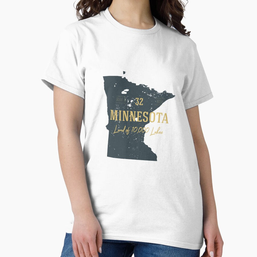 American State Map Minnesota Land Of 10000 Lakes Classic T Shirt